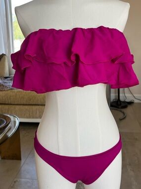 Fuchsia Ruffle Bandeau Bikini Set